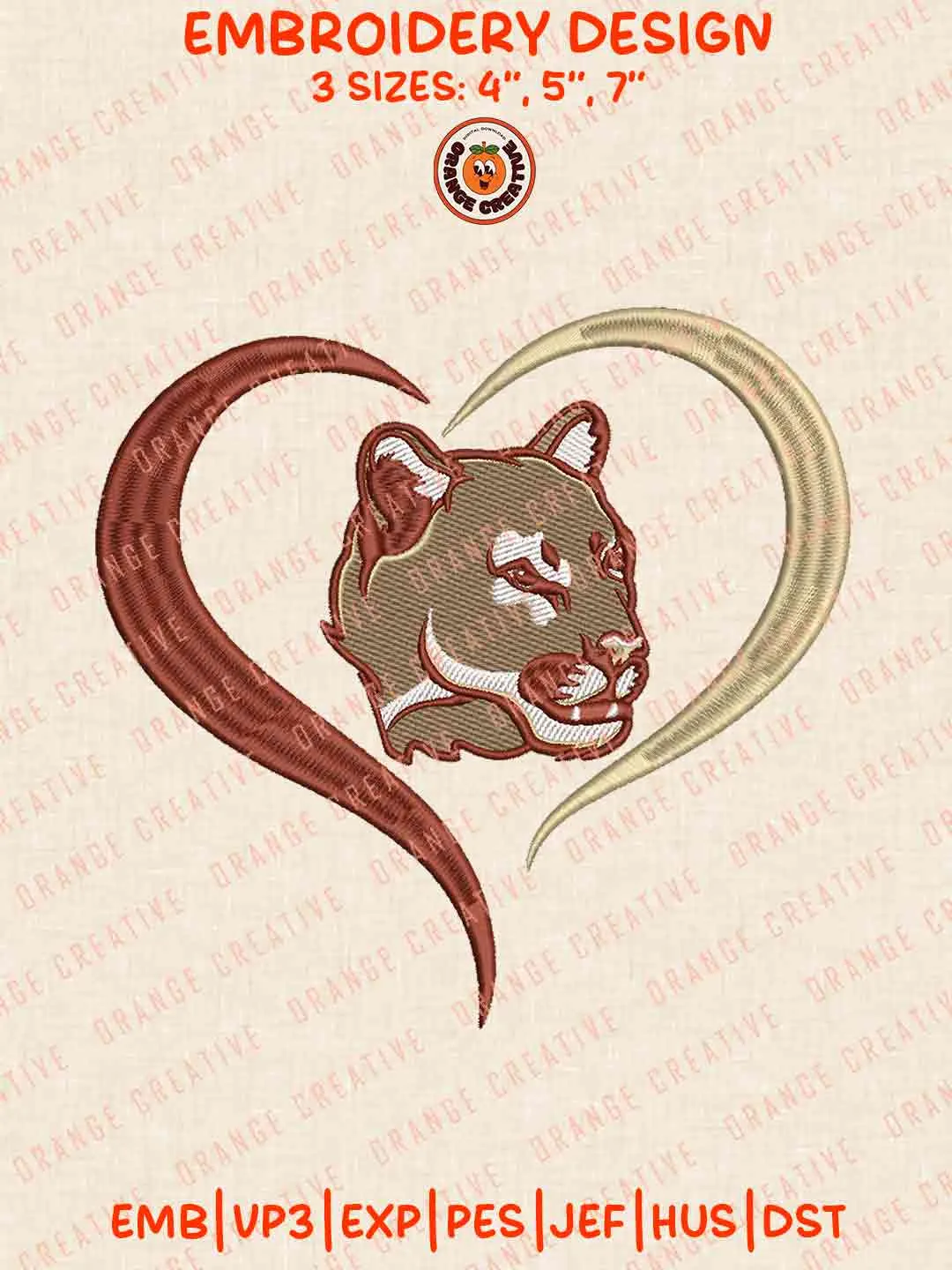 Charleston Cougar Heart Embroidery Design Files, Football Embroidery Designs, Sport Machine Embroidery Files, 3 Sizes, Custom Sizes, Instant Download