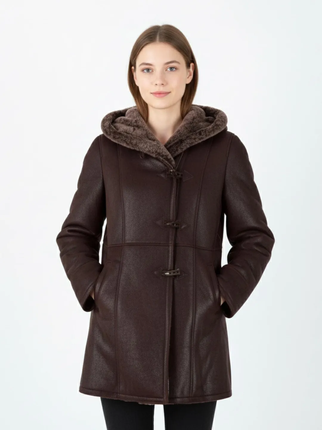 Handmade Wool Duffle Coat for Women – Hooded Toggle Winter Jacket