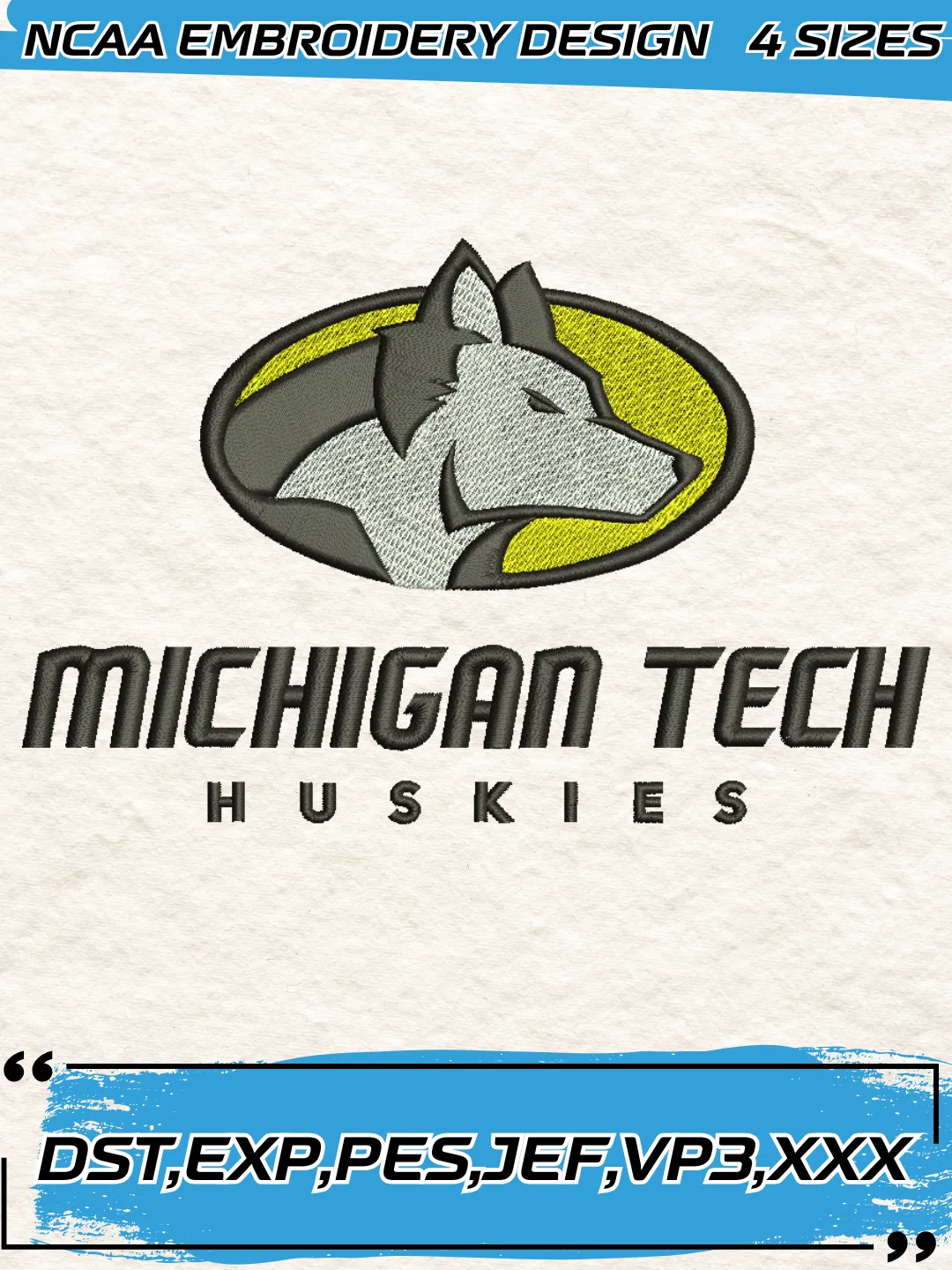 Michigan Tech Huskies Logo Embroidery Design,NCAA Logo Embroidery Design,Machine Embroidery Design File,4 Sizes, Digital Download
