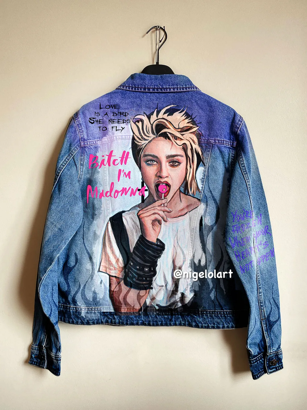 Madonna Frozen Painted denim jacket Custom jacket Portrait from photo Personalized order blue denim jacket shirt