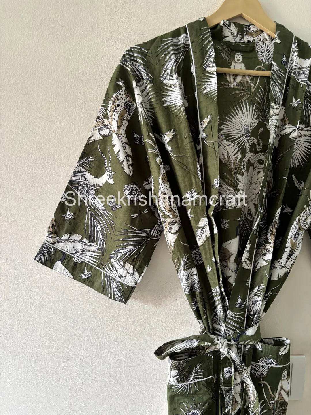 cotton summer dressing gown Cotton Kimono Robe Dressing Gown Animal Block Print Bridesmaid Robe Summer Nightwear One Size