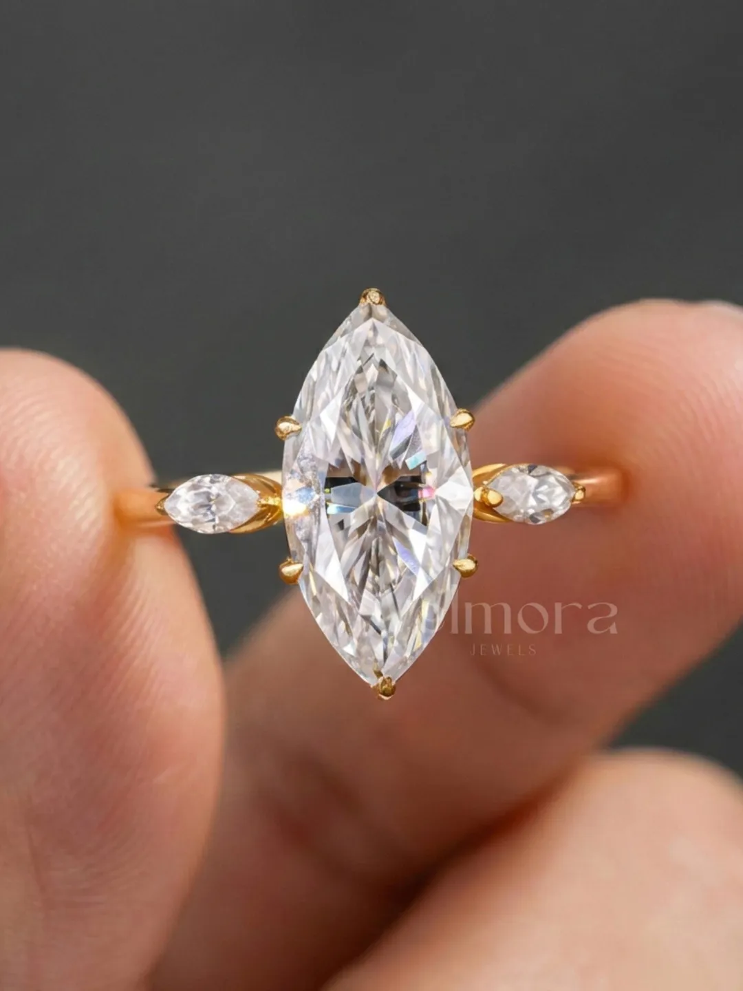 Marquise Solitaire Engagement Ring, Minimalist Leaf Accent Bridal Ring, Elegant Proposal Gift for Her