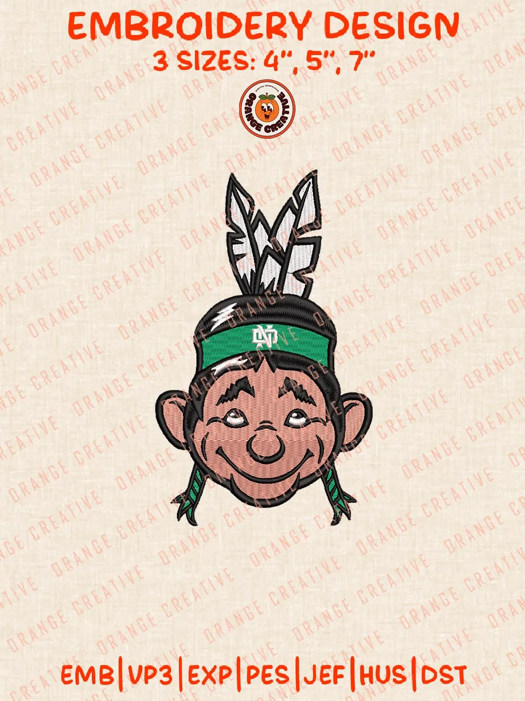 North Dakota Fighting Hawks Head Mascot Logo Embroidery Design Files, NCAA Logos Embroidery Designs, NCAA Machine Embroidery Files, 3 Sizes, Custom Sizes, Instant Download