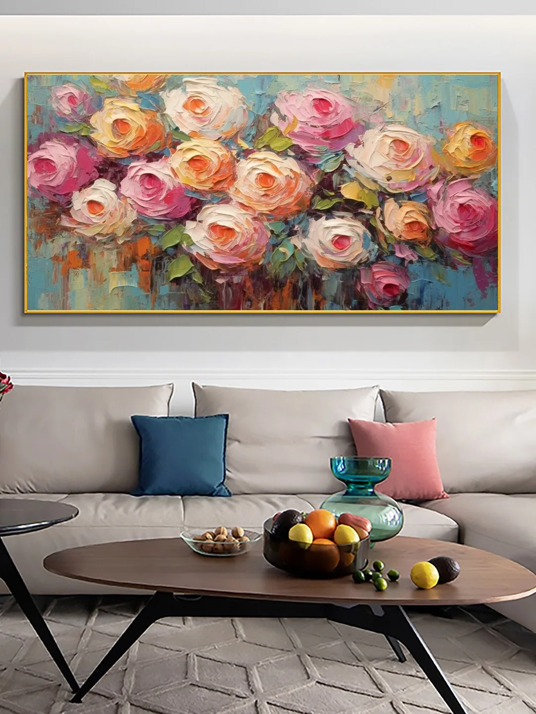 Original Roses Oil Painting On Canvas, Abstract Pink Flowers Painting, Large Wall Art, Home Decor, Custom Painting, Living room Wall Decor