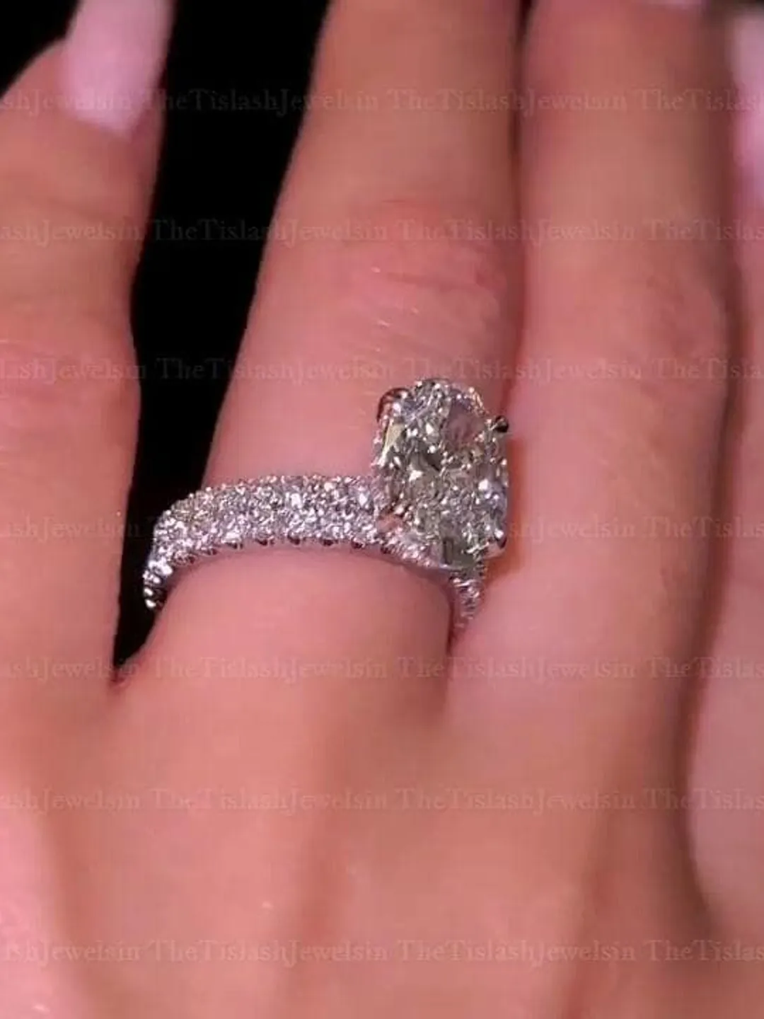 3CT Oval Moissanite Engagement Ring Set 14K Solid Gold Hidden Halo ...