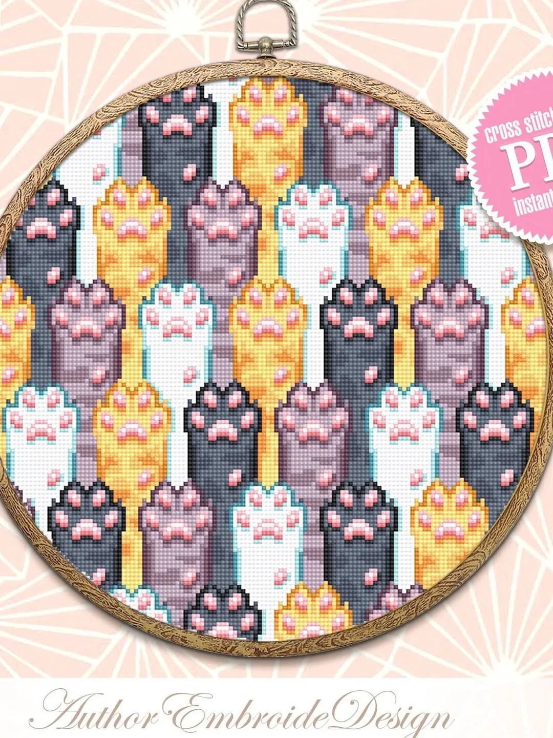 Funny cat paws cross stitch pattern PDF download Cute cat cross stitch chart, Cat lover gift, Cat art cross stitch, Hand embroidery PDF #K17
