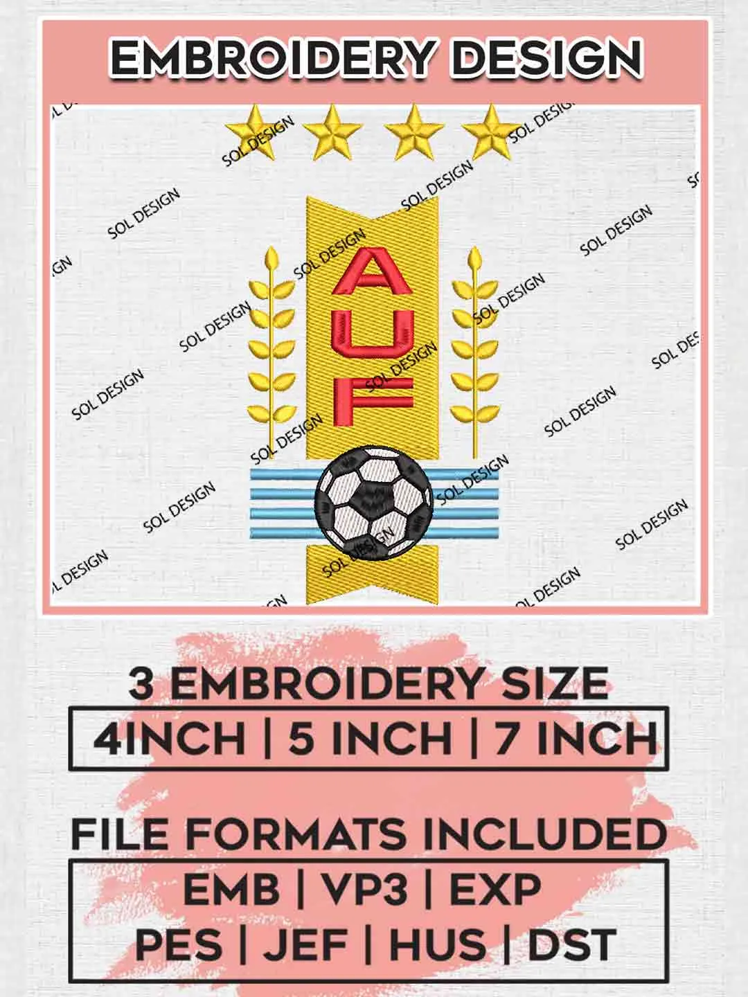 La Celeste Football Team Logo Embroidery Designs, Los Charrúas Logo Embroidery files, Uruguay National Football Team, Machine embroidery designs, Digital Download