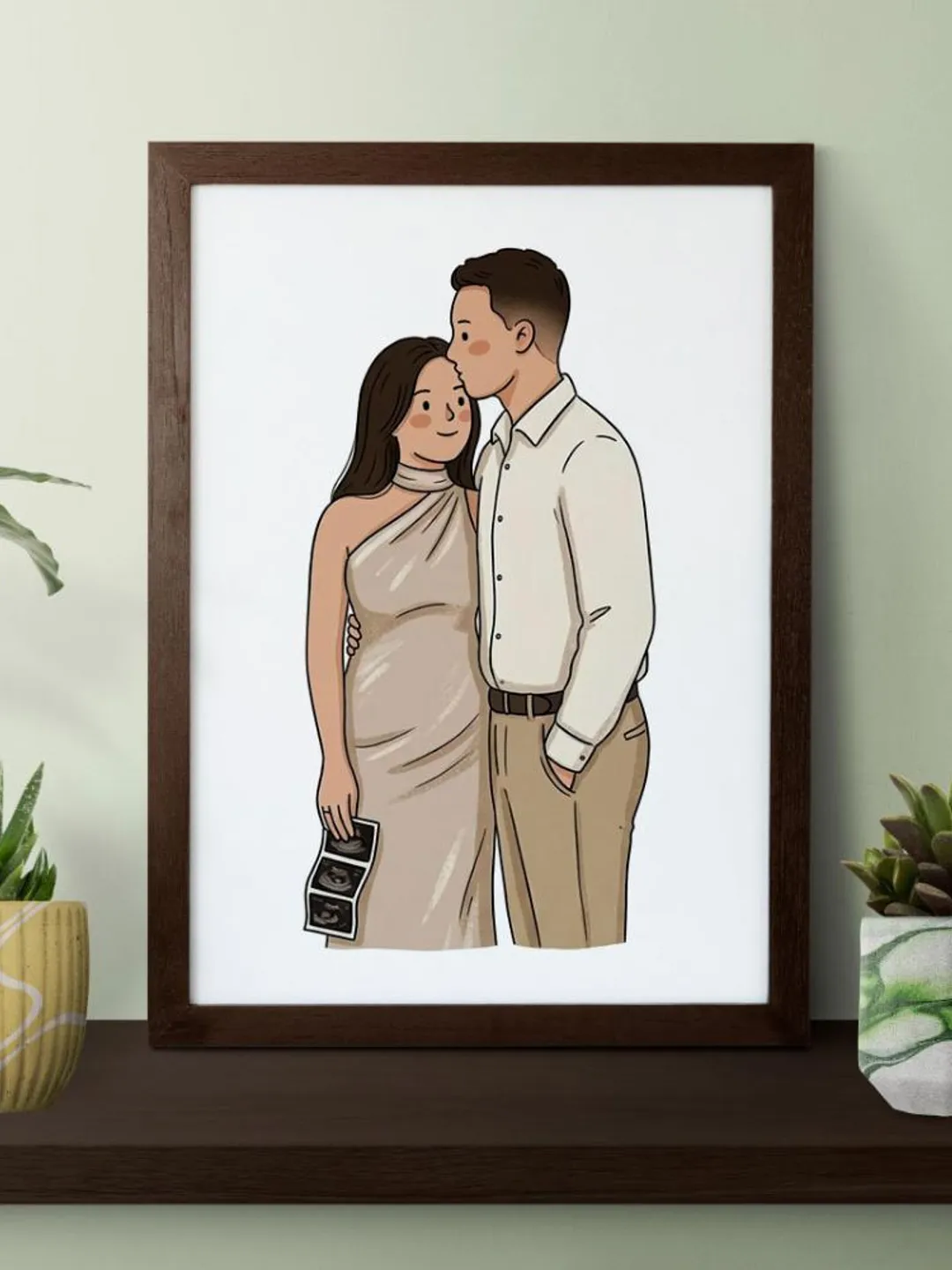 Custom Couple Portrait Illustration, Hand Drawn Framed Wall Art ...
