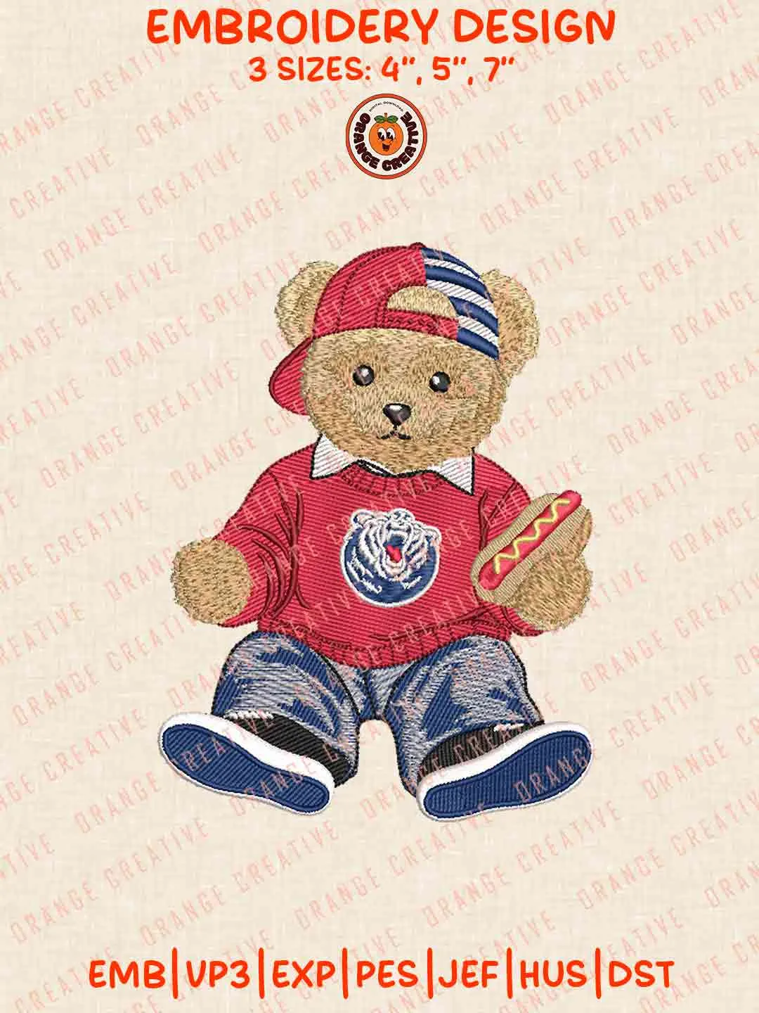 Belmont Bruins Teddy Bear Hotdog Logo Embroidery Design Files, NCAA Belmont Logos Embroidery Designs, NCAA Machine Embroidery Files, 3 Sizes, Custom Sizes, Digital Files