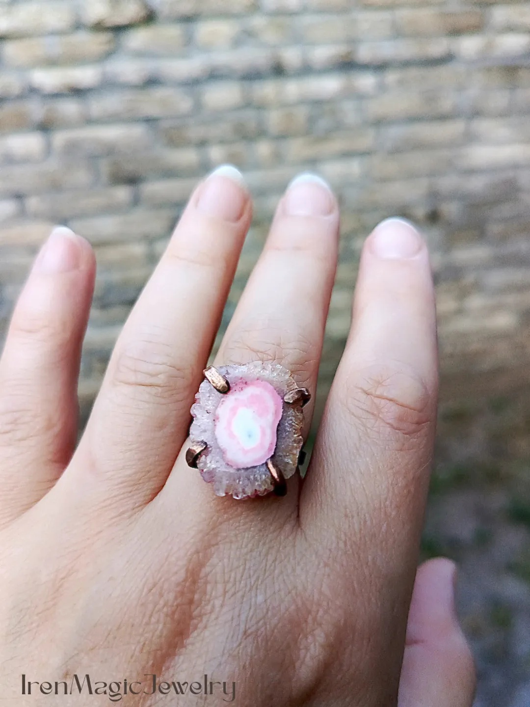 Raw Copper Ring with Stalactite Slice Quartz