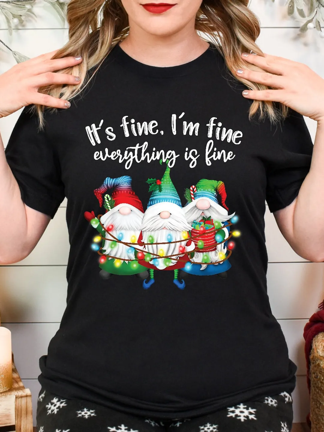 Cute Gnomes Shirt, It's Fine I'm Fine Everything Is Fine Shirt, Funny Christmas Shirt