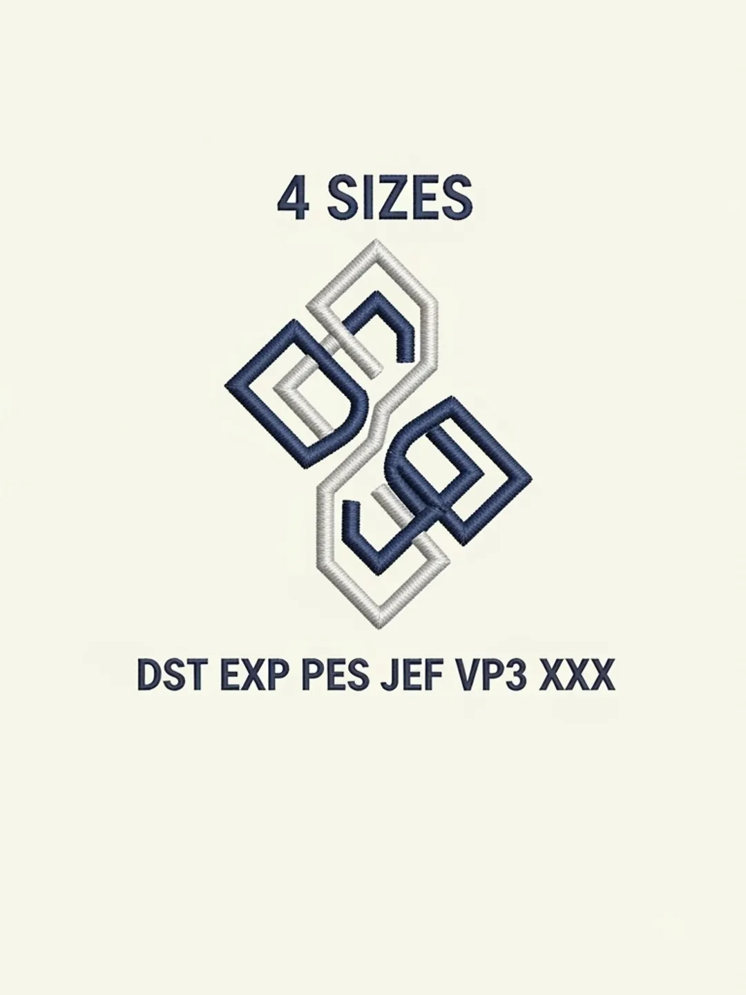 Geometric DG Embroidery Design, Interlocking Letter Pattern, Modern Monogram Stitch Template (DST, EXP, PES, JEF, VP3, XXX)