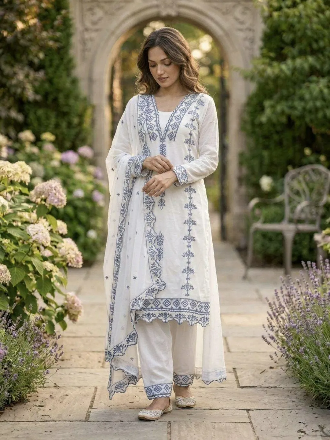 Faux Georgette Embroidered Kurta Pant Dupatta Set for Women Indian Ethnic Suit Festive Wear Party Outfit Traditional Dress
