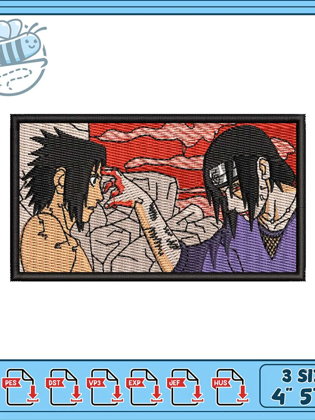 Sasuke vs Itachi Embroidery Design, Uchiha Brothers Battle Patch, Anime Machine Embroidery File, Naruto Embroidery Instant Download