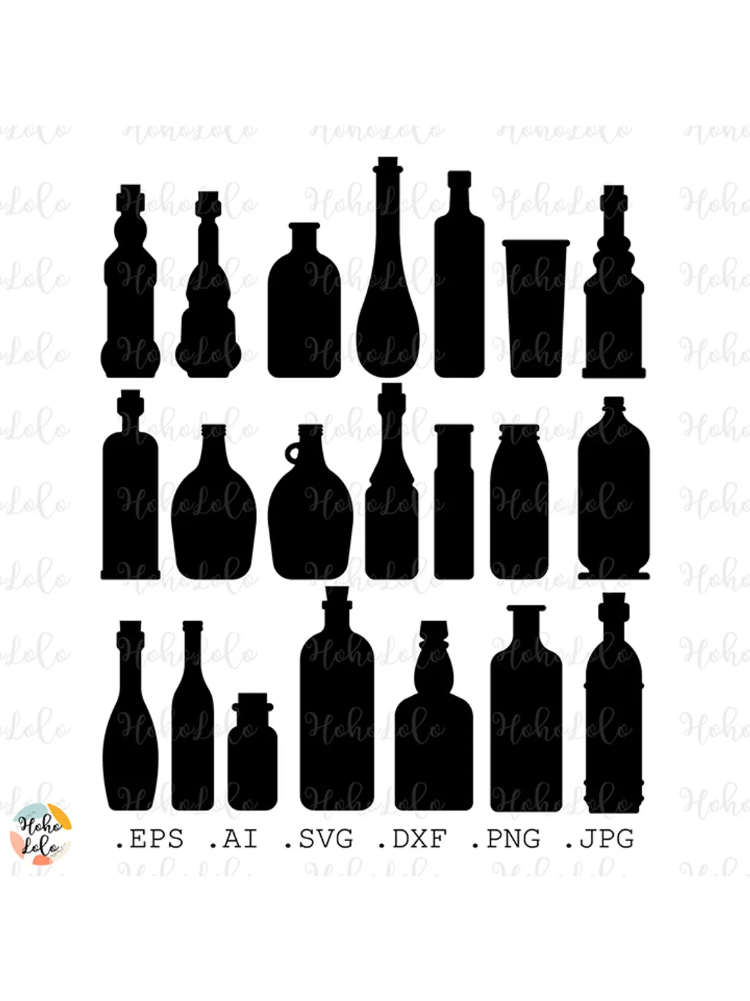Bottles Svg, Bottles Silhouette, Bottles Cricut, Bottles Stencil Template Dxf, Bottles Clipart Png