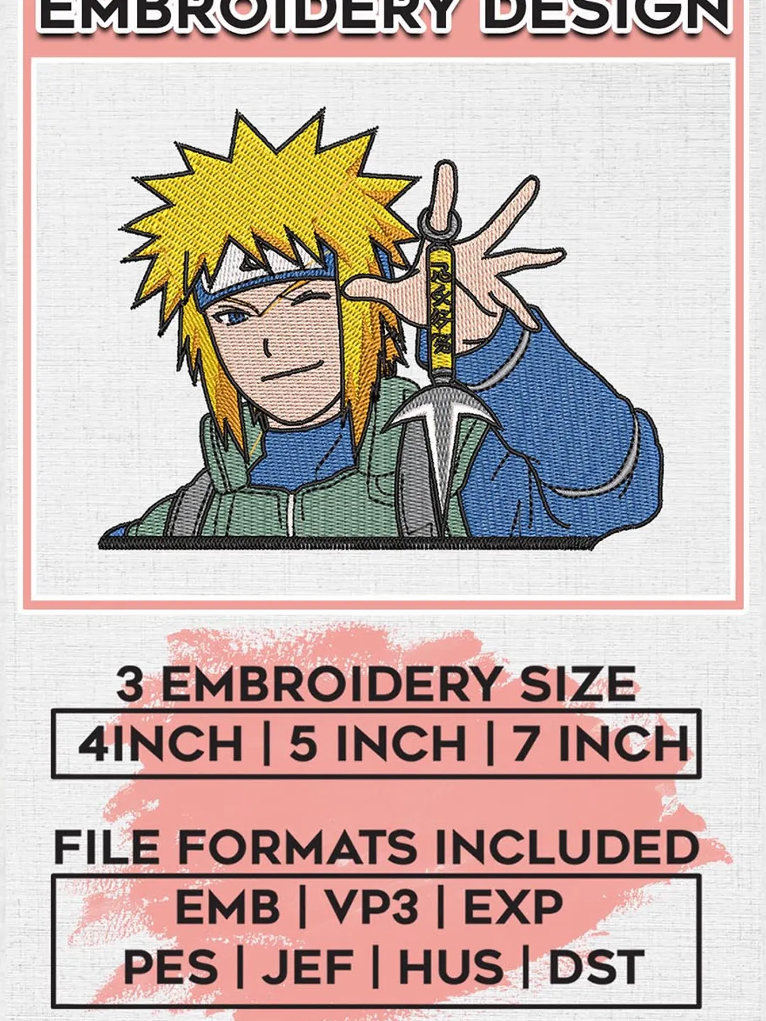Minato Uzumaki embroidery design, Naruto embroidery, anime design, embroidery file, anime shirt, Digital download EMB_ANIME_96