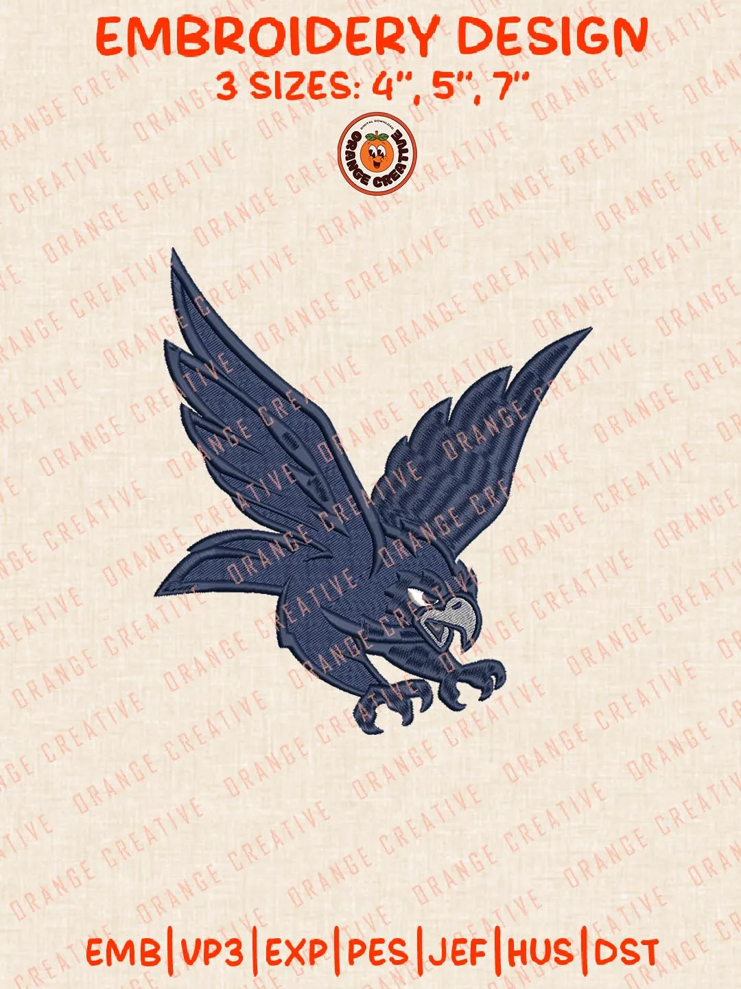 Monmouth Hawks Mascot Logos Embroidery Design Files, NCAA Logos Embroidery Designs, Machine Embroidery Files, 4 Sizes, Custom Sizes, Instant Download