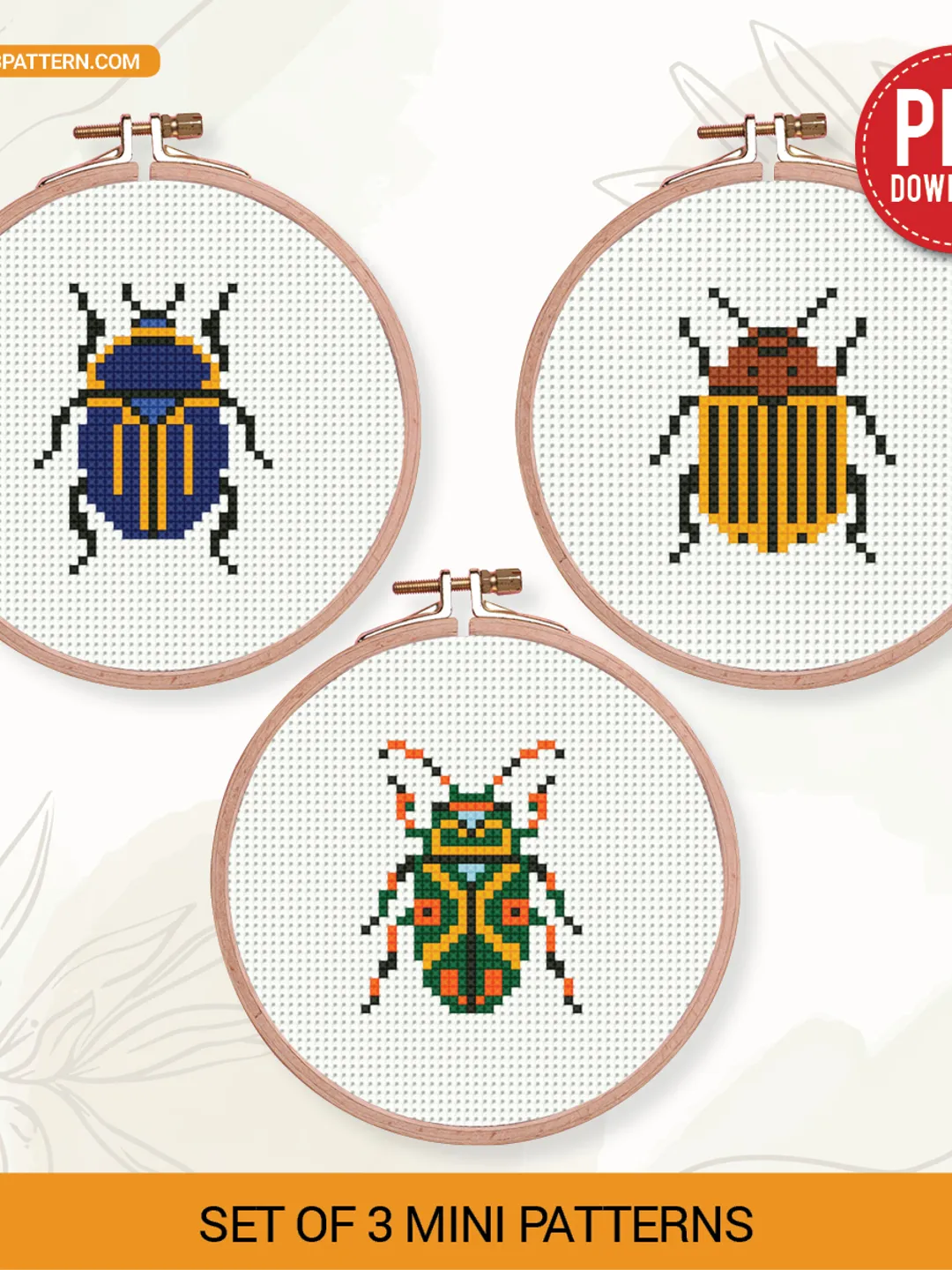 Bundle Beetle Cross Stitch Pattern | Set of 3 Insect Patterns | Bug Embroidery | Instant Download PDF