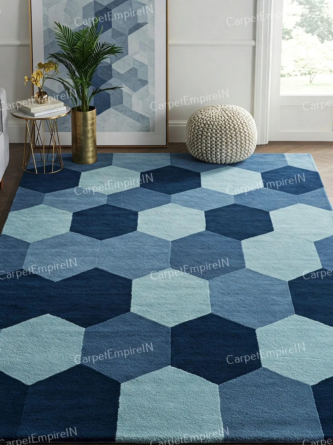 8x10 Area Rug, Geometrical Blue Rug - Modern Blue rug, Wool Rug, Hand-Tufted Floral Carpet, Contemporary, Home Decor 4x6,5x7,6x9,8x10,9x12.