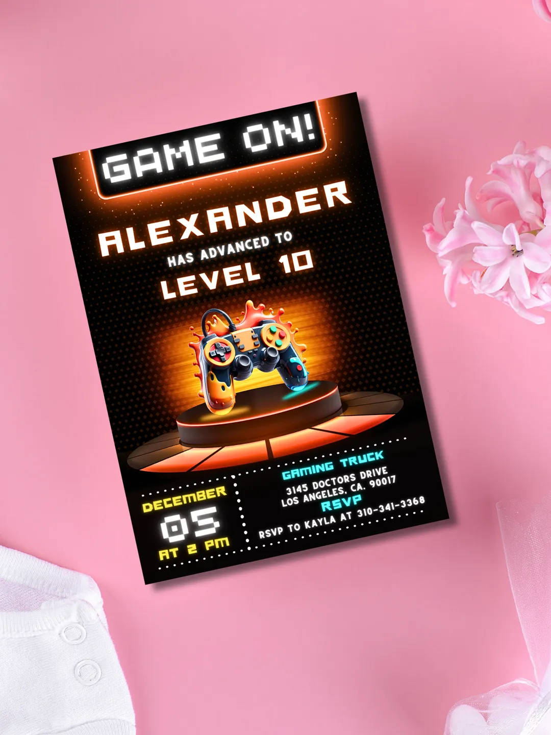 Video Game Party Invitation, Green Gamer Birthday Invitation, Level Up ...