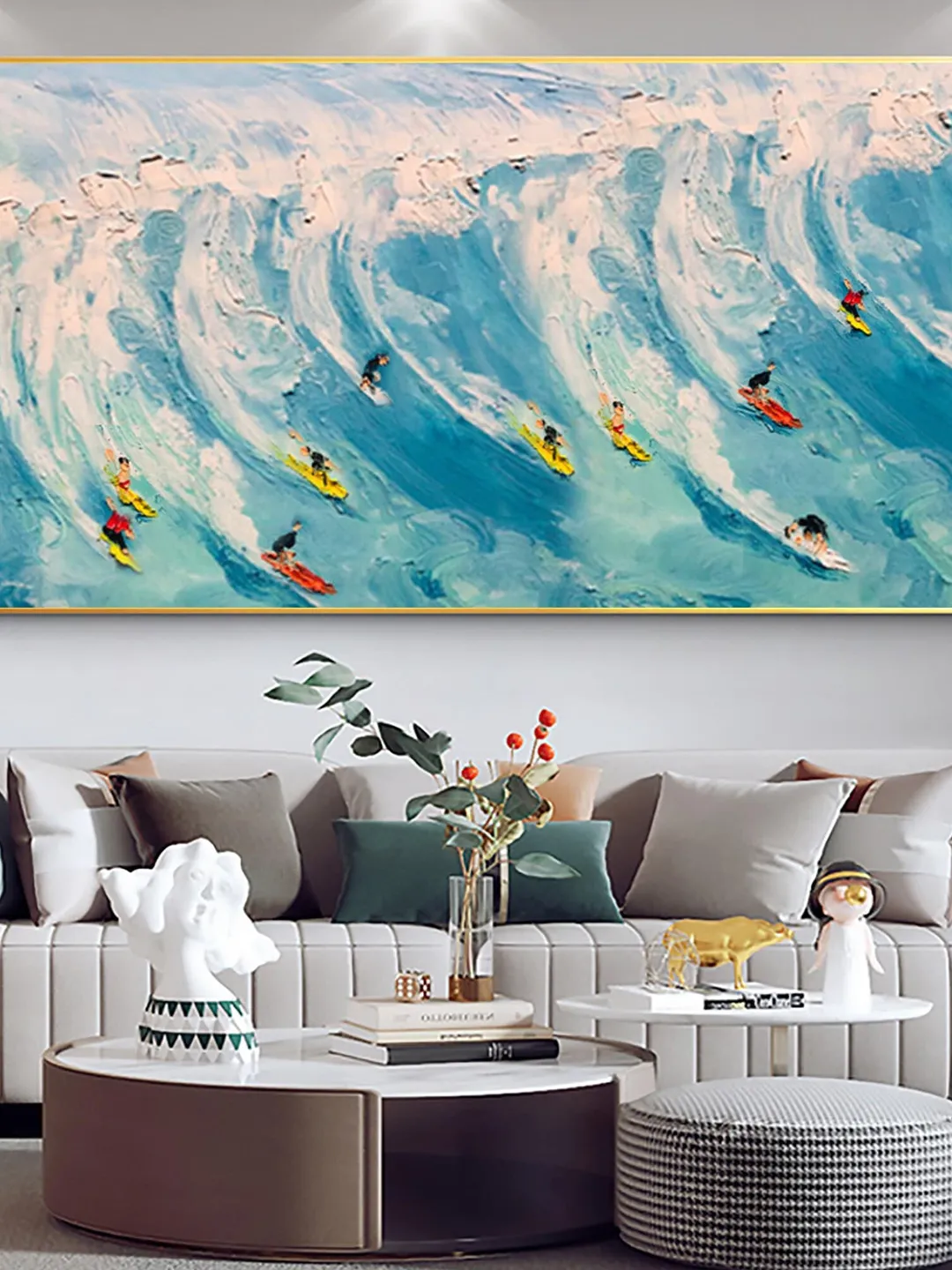 Original Surf Painting on Canvas Custom Painting Texture Wall Art Personalized Gift Blue Ocean Waves Nature Scenery Art Bedroom Wall Decor