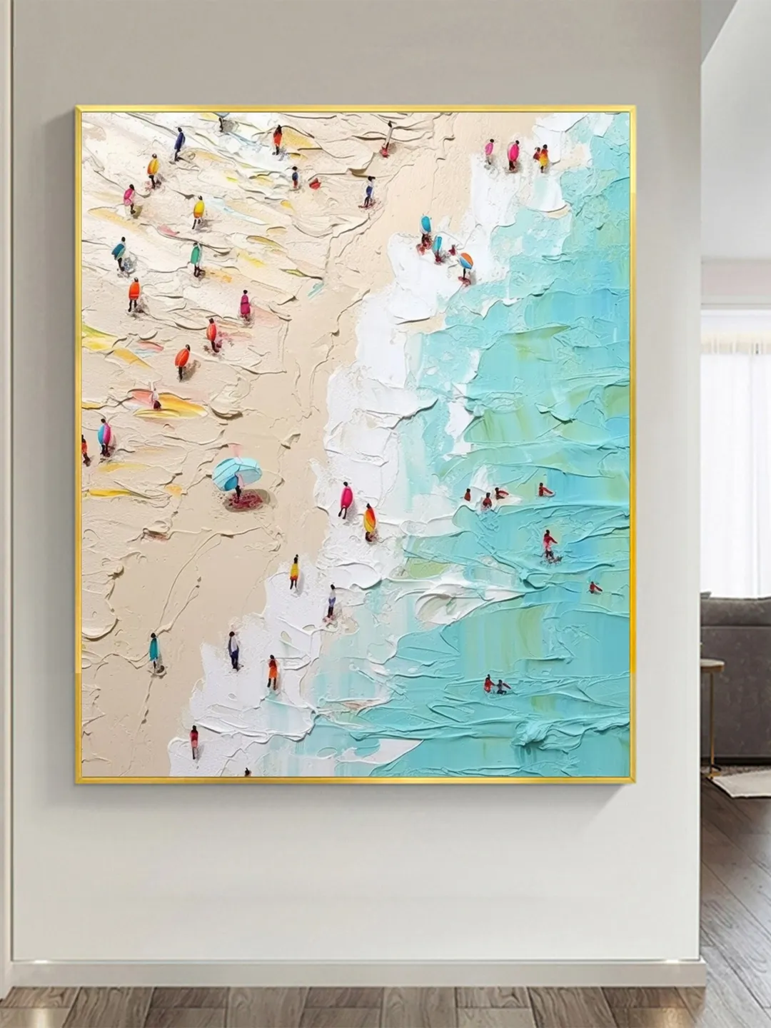 Original Beach Oil Painting On Canvas, Abstract Summer Seaside Painting, Waves and Golden Beach Painting, Living Room Wall Art, Home Decor