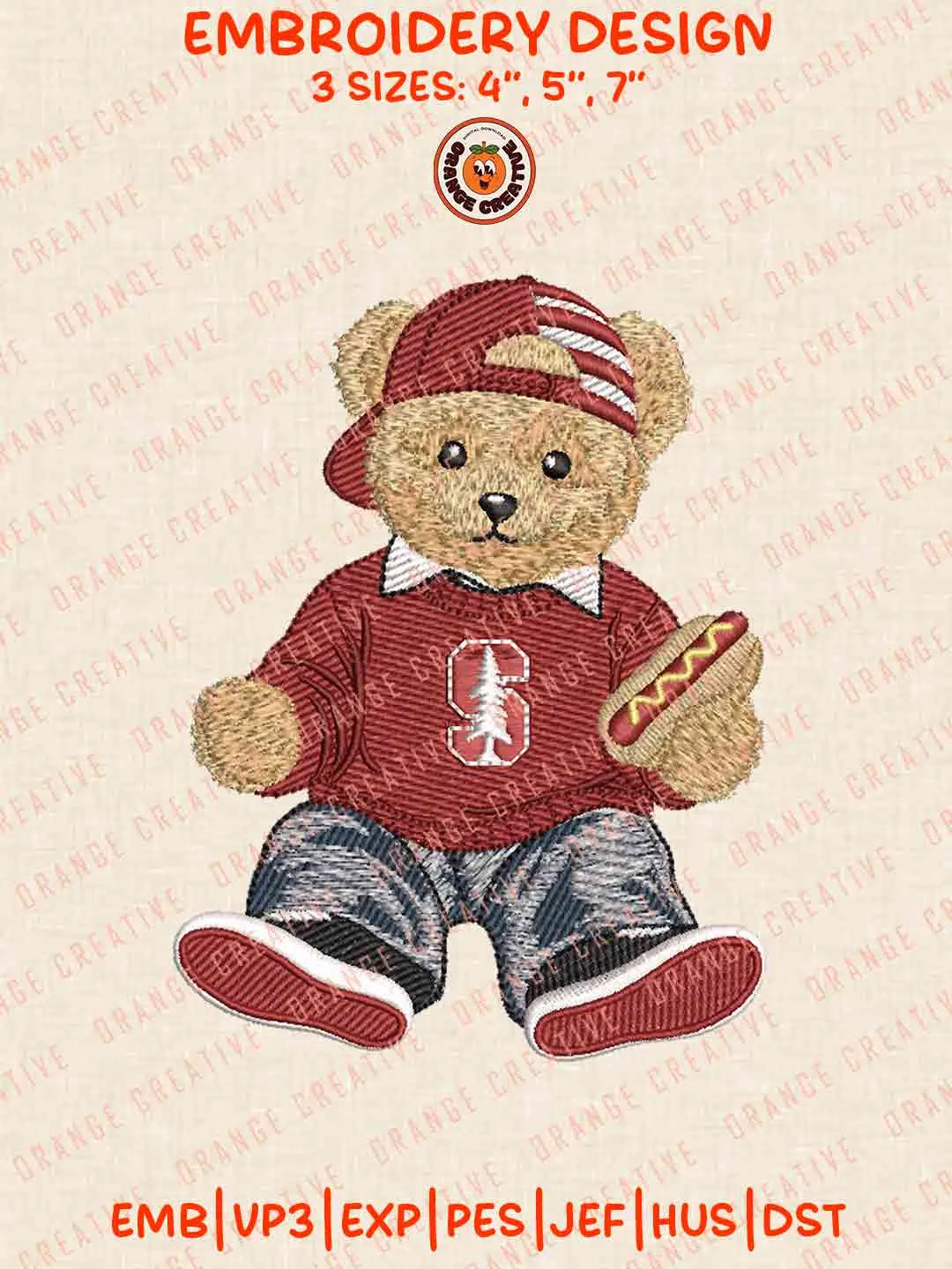 Cute Teddy Bear Stanford Cardinal Logo Embroidery Files, NCAA Team Embroidery Design, Machine Embroidery Design File, 4 Sizes, Custom Size, Digital Download