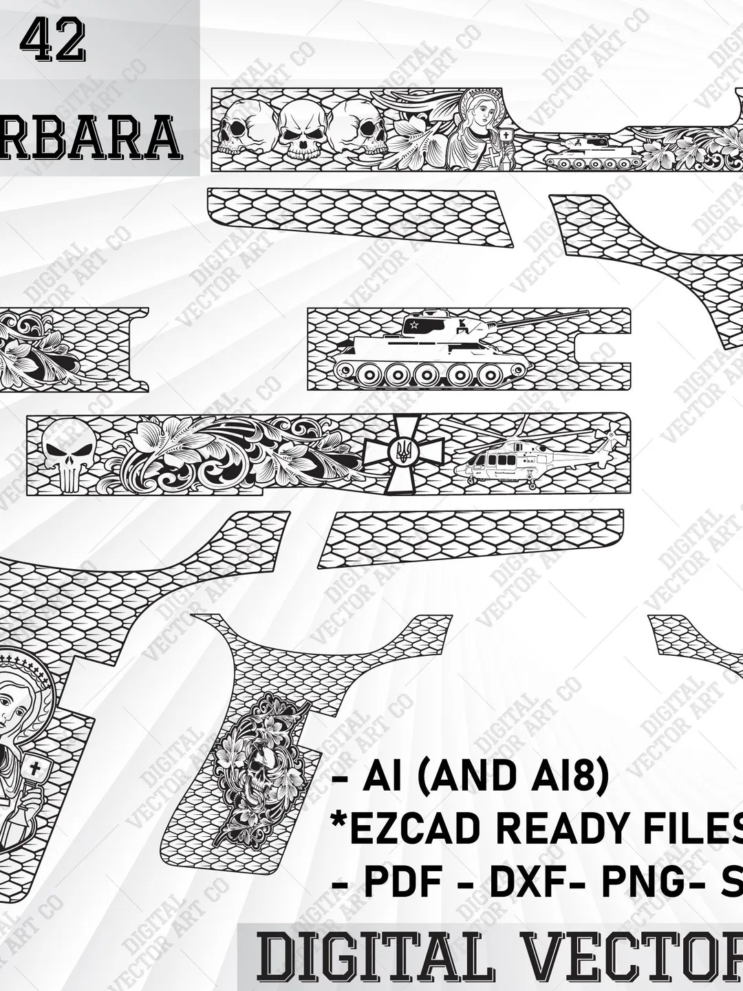 Glock 42 Saint Barbara.svg glock,svg, Stippling patterns, svg patterns,laser cut svg file,customs ,ezcad,engraving file,glocks