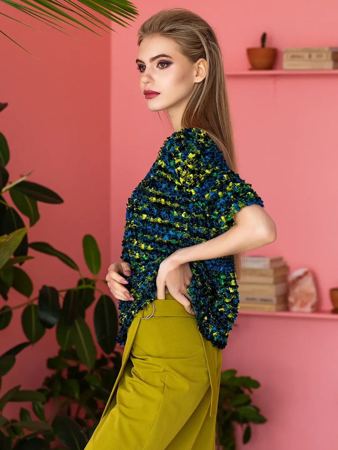 Jumper Hand Knitted Short sleeve Multi color Summer Top. High-quality handmade.