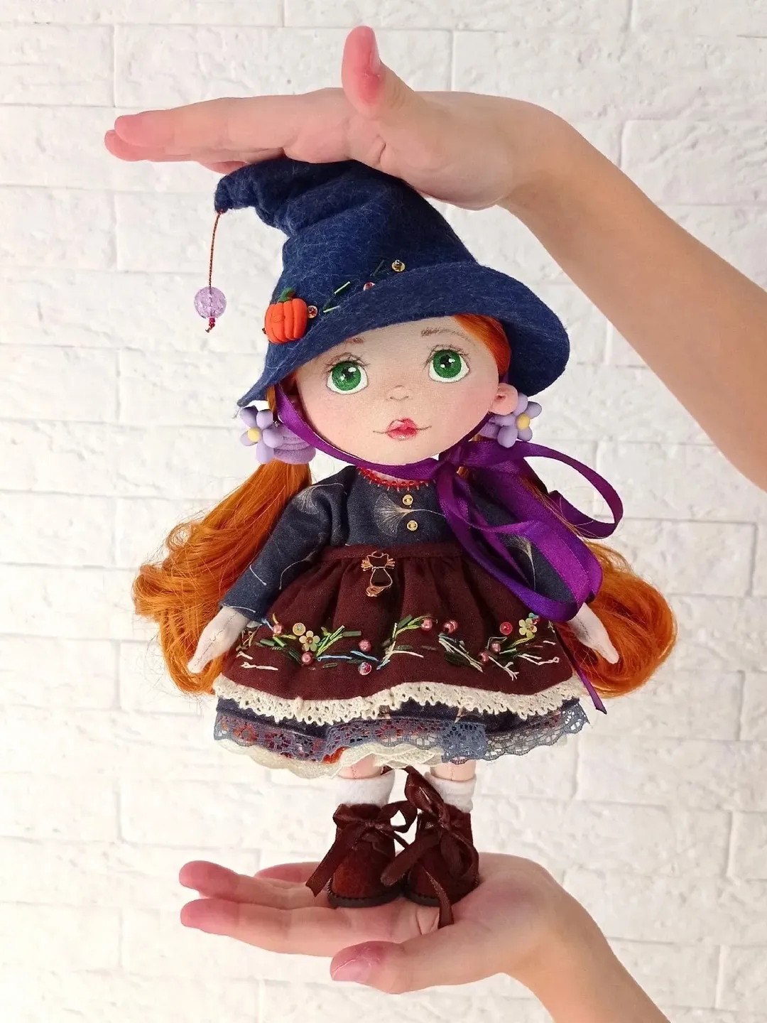 Interior doll little witch, gift for collector, Halloween gift, handmade doll