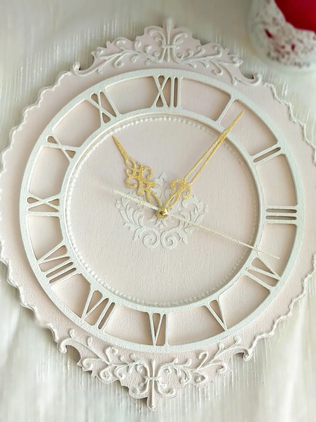 Small wall clock in shabby chic style Silent clock for bedroom Pink wall clock for girl's room Cute wall clock Wedding gift Shabby chic wall decor Mother day gift Birthday gift Gift for woman