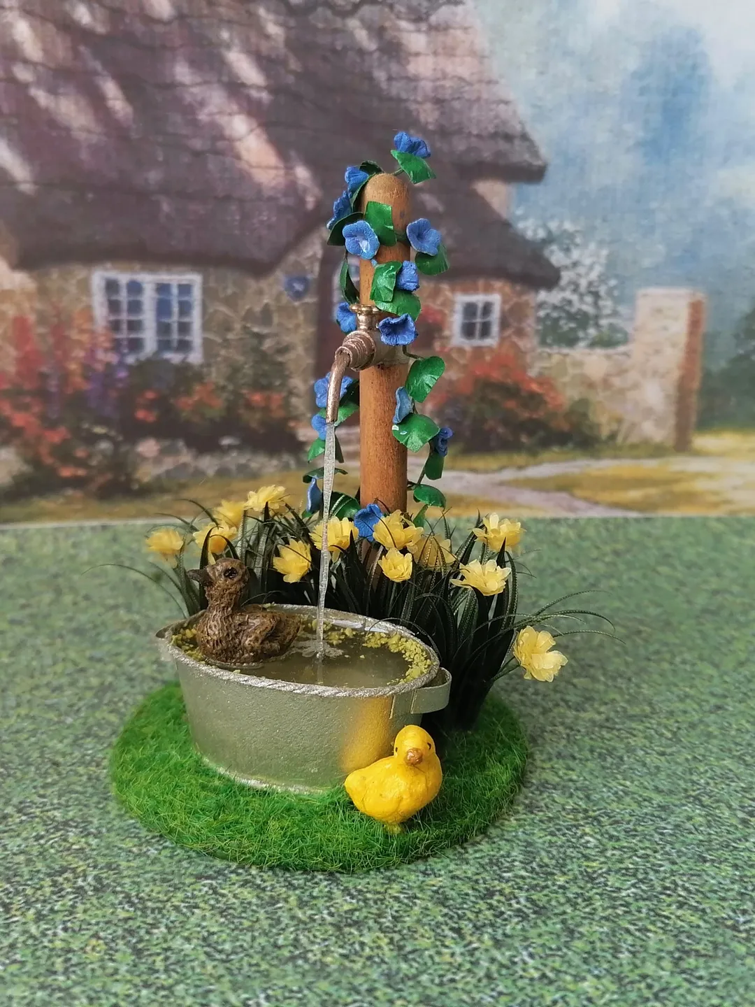 Composition for a puppet garden. Dollhouse miniature 1:12.