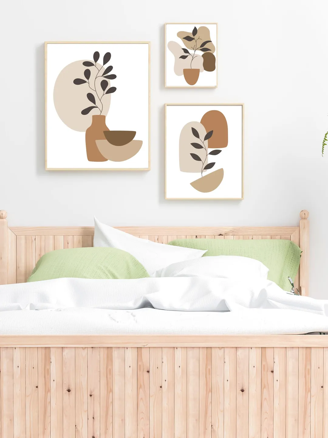 Boho Abstract Botanical Wall Art Set of 3 Prints, Neutral Beige Brown ...