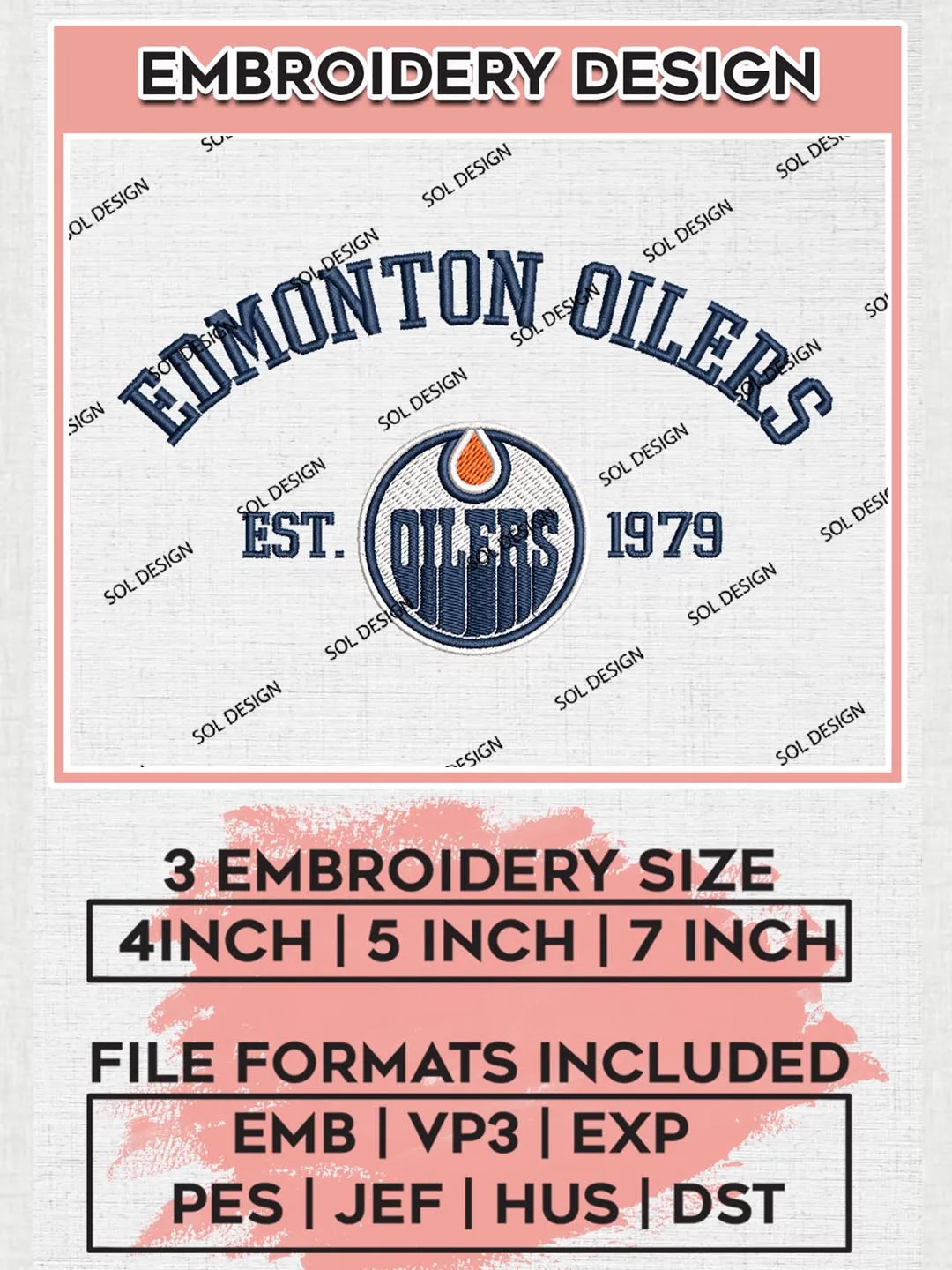 NHL Edmonton Oilers Est 1979 Embroidery Files, NHL Edmonton Oilers Machine Embroidery Designs, NHL Embroidery Designs, NHL Machine Embroidery Designs, Digital Download