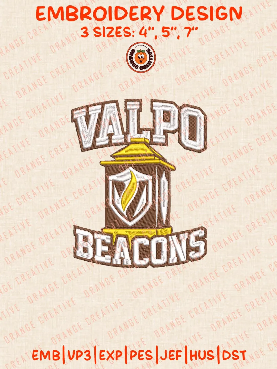 Valparaiso Beacons NCAA Logos Embroidery Design Files, NCAA Logos Embroidery Designs, Machine Embroidery Files, 4 Sizes, Custom Sizes