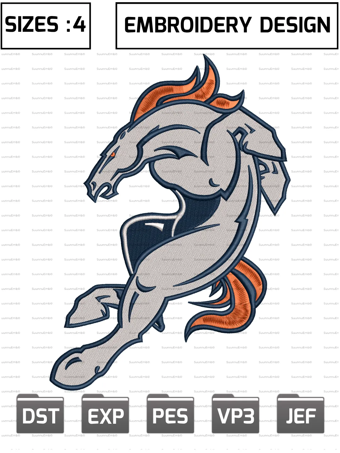 Denver Broncos Alternate Logo Embroidery Design,NFL Logos Embroidery Design,NFL Teams, Machine Embroidery Design File,4 Sizes, Digital Download