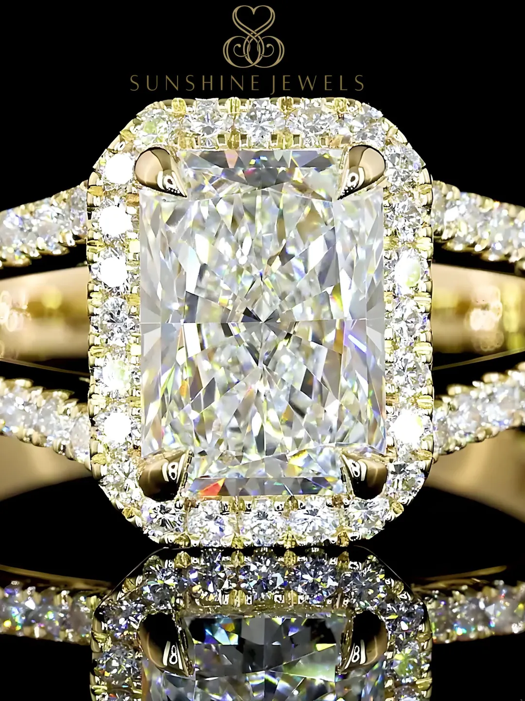 2 Radiant Cut Lab Grown Diamond Engagement Ring, Split Shank, 14K Gold ...