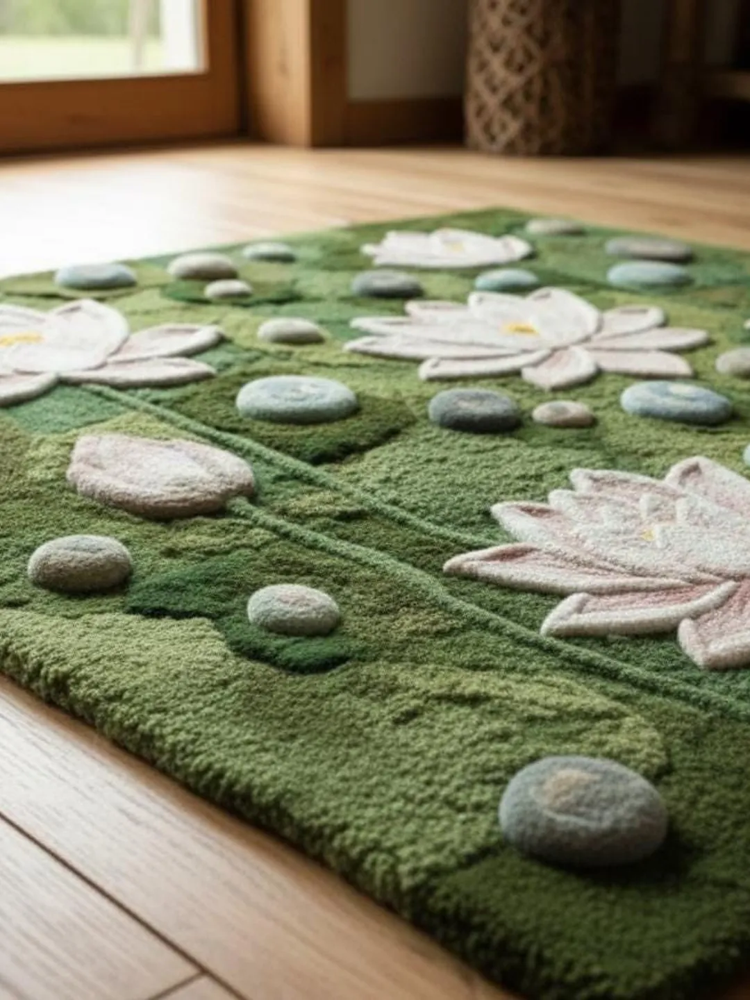 Irregular Forest Green Moss Hand-Tufted Wool Rug for Living Room ...