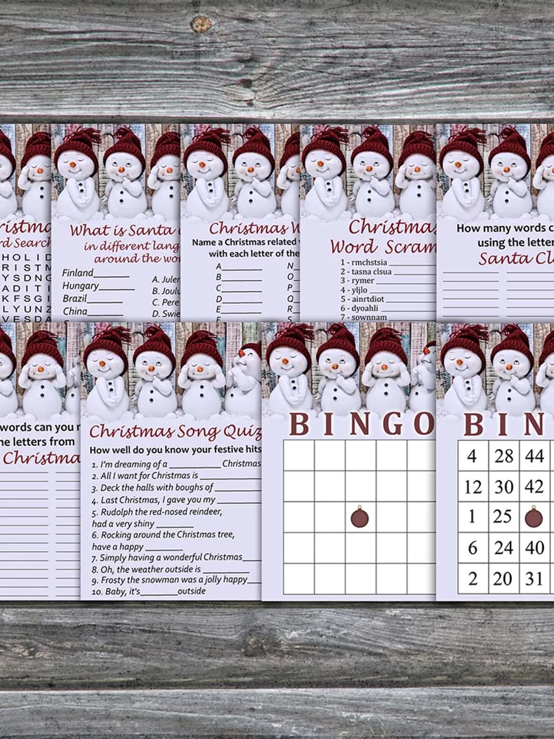 Christmas party games bundle,Printable Christmas Party Game Pack,Snowman Christmas Trivia Game Cards