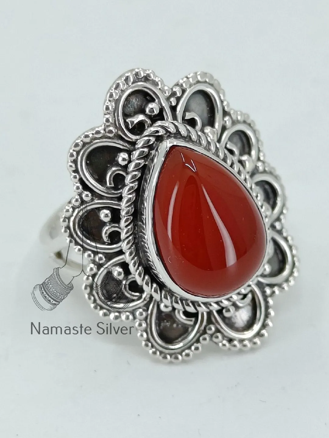 Handmade Thulite Gemstone Ring, 925 Sterling Silver, Boho Statement Jewelry