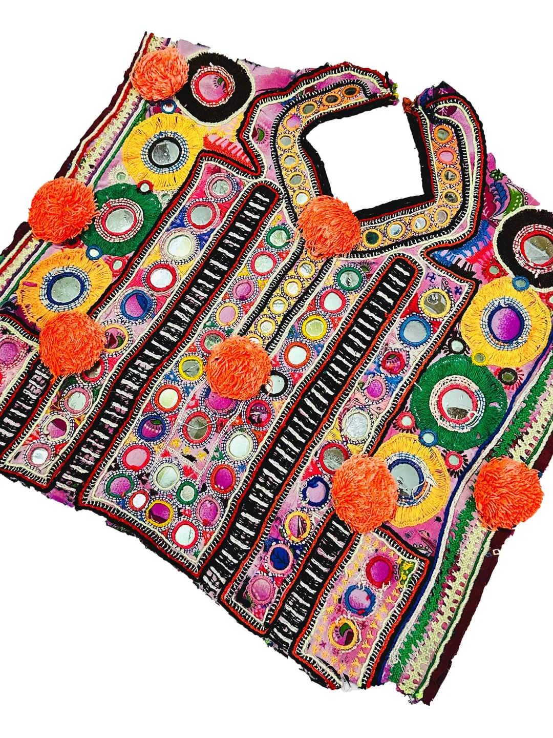 Fully Mirror Work Afghani Banjara Patch Yoke neck Indian Tribe patch Handmade Embroidered Yoke Banjara Dress Boho Hippie Yoke Applique Patch