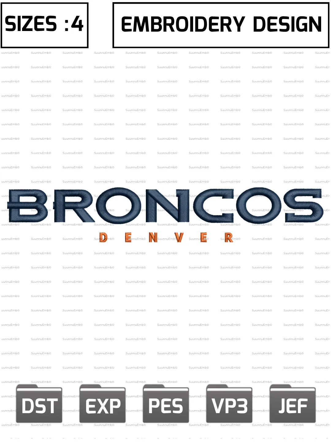 Denver Broncos Wordmark Logo Embroidery Design,NFL Logos Embroidery Design,NFL Teams, Machine Embroidery Design File,4 Sizes, Digital Download