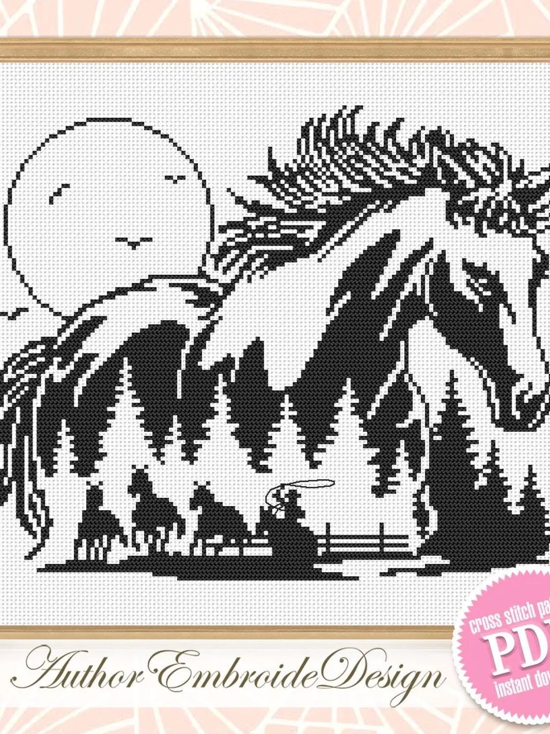 Horse cross stitch pattern PDF download Horse silhouette cross stitch chart, Monochrome nature pattern digital, Gift for horse lover #L84