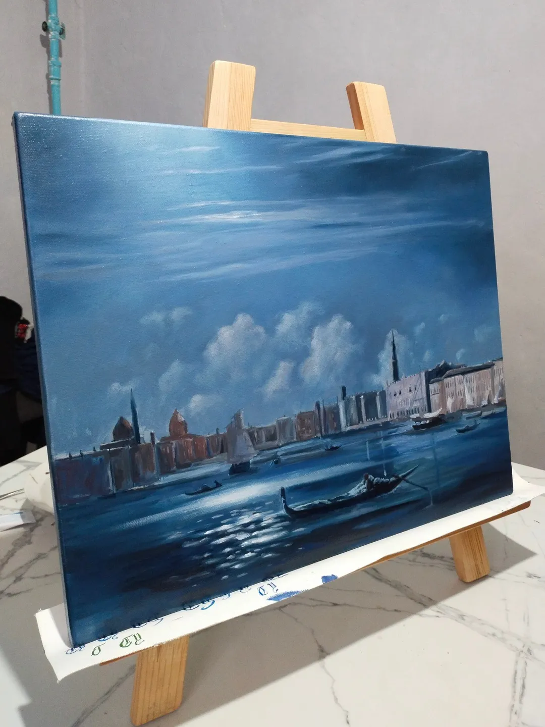 Night in Venice oil painting Landscape with reflections Moonlit sky fine art for office