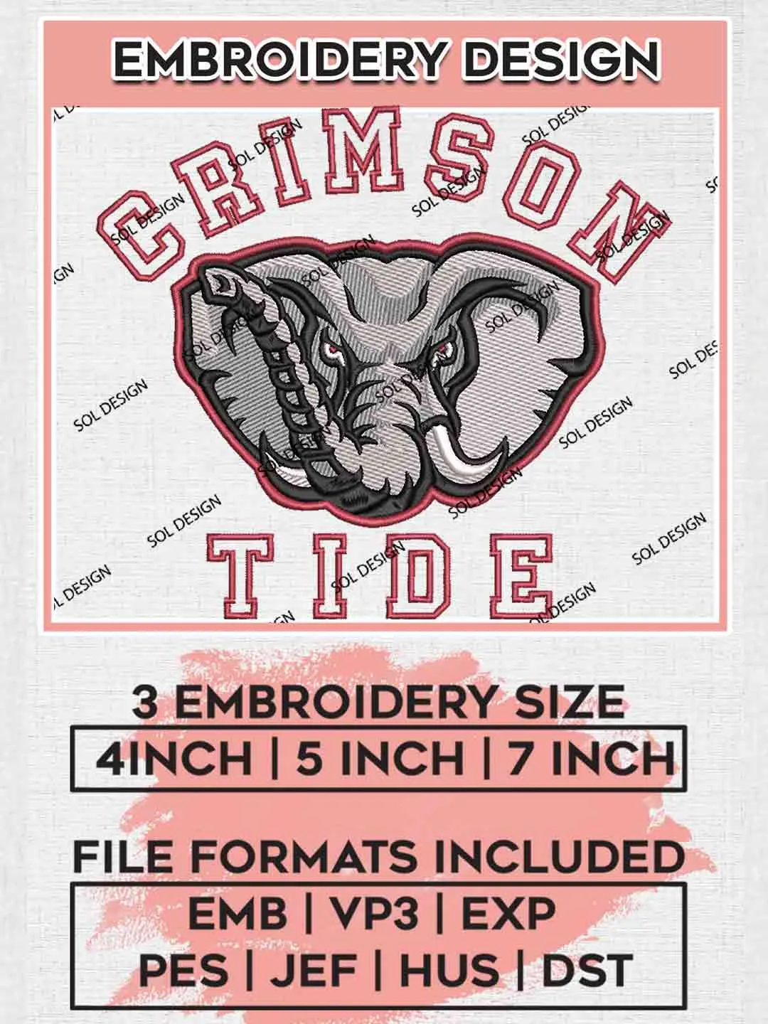 Crimson Tide Embroidery Design, Football Embroidery files, Sport Machine embroidery files, 3 sizes, Instant Download