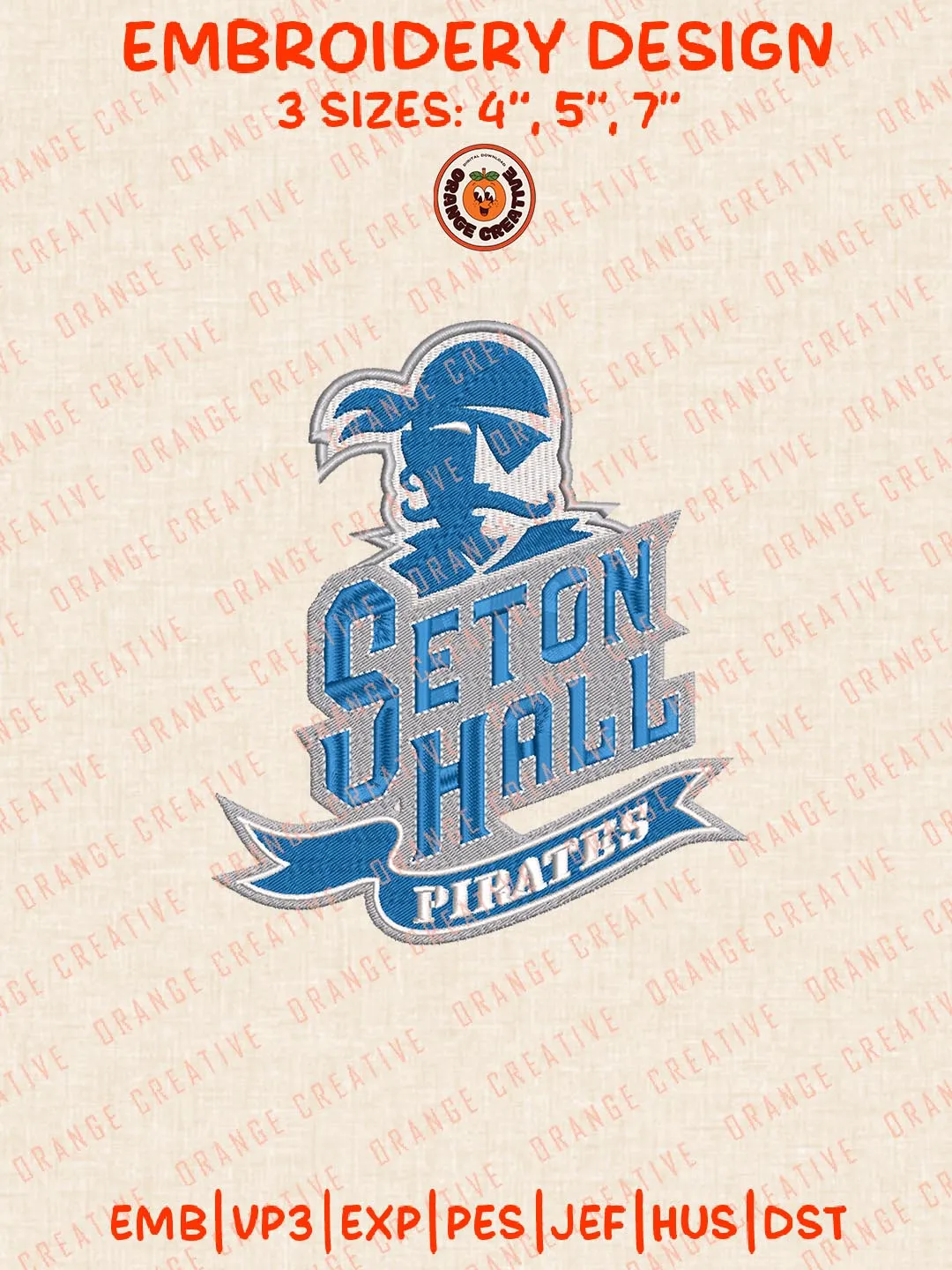 Seton Hall Pirates Logos Embroidery Design Files, NCAA Logos Embroidery Designs, Machine Embroidery Files, 4 Sizes, Custom Sizes, Instant Download