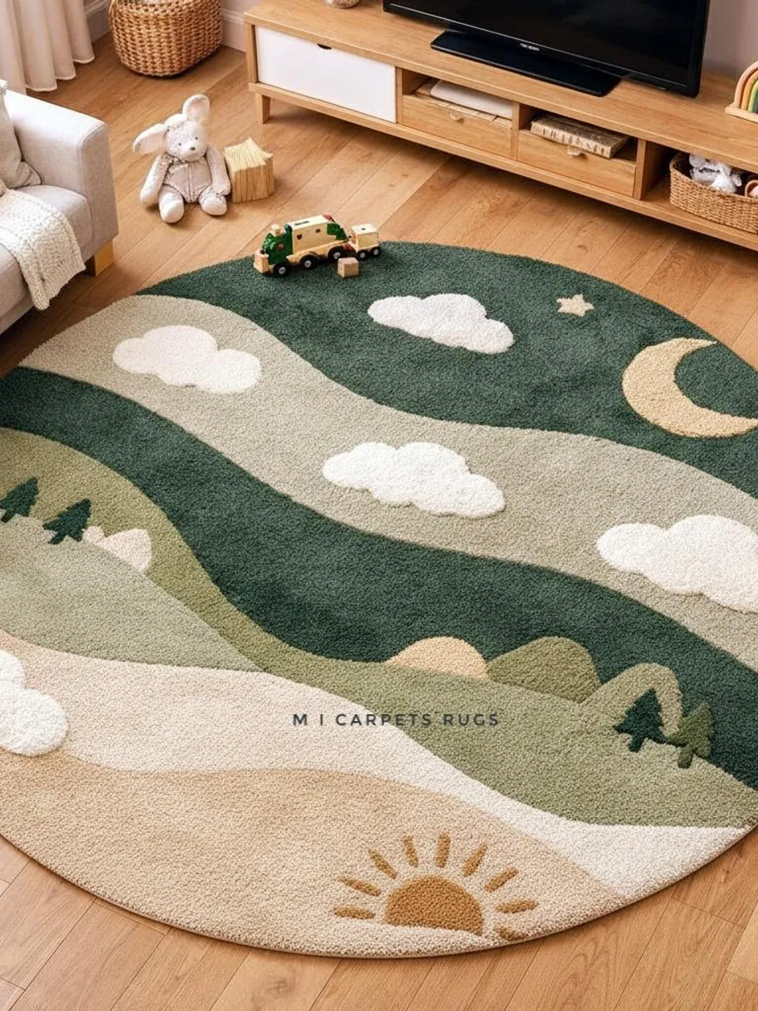Nursery Rug Texture Hand-Tufted Round Forest Landscape Nursery Rug - Children’s Bedroom ...