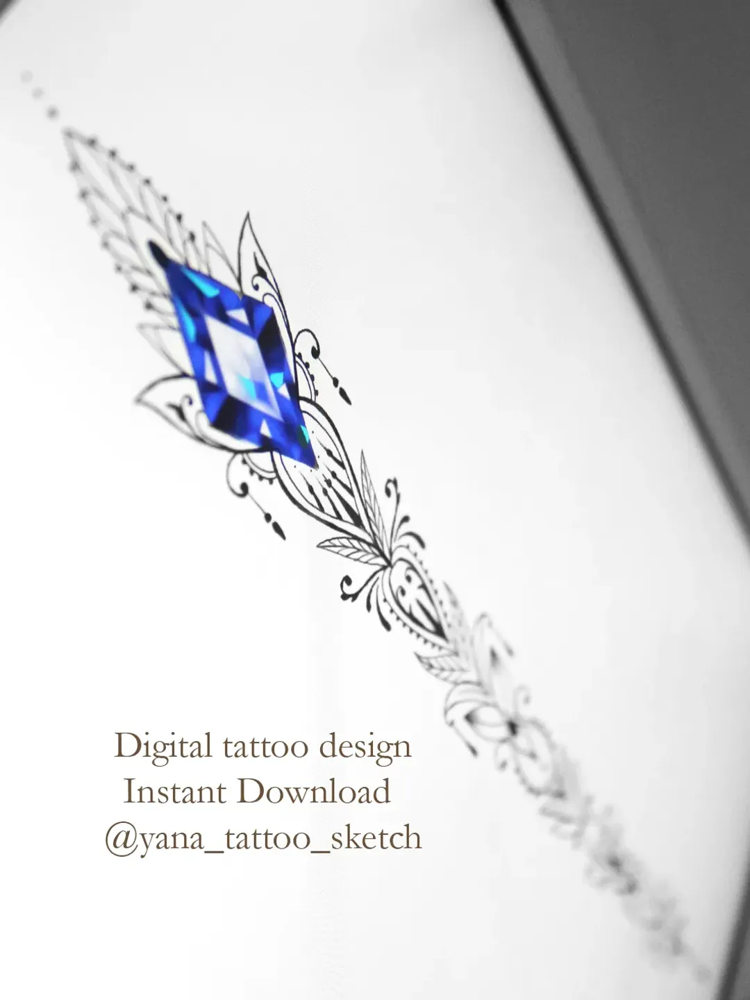 Ornament Tattoo Designs Ornament And Crystal Tattoo Sketch Ornamental Tattoo Idea, Instant download PDF, PNG, JPG