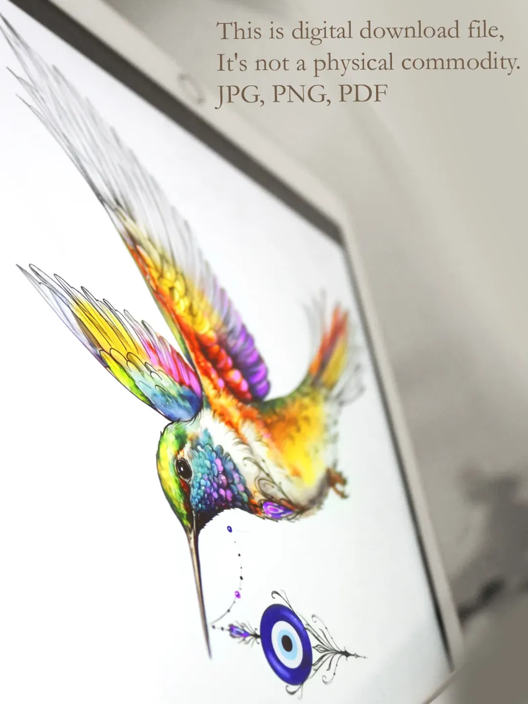 Evil Eye Tattoo Design Hummingbird And Blue Evil Eye Tattoo Ideas Sketch, Instant download PDF, JPG, PNG