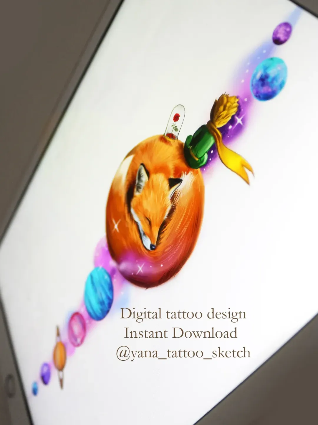 Little Prince Tattoo Design Little Prince and Fox Tattoo Ideas Sketch, Instant download PDF, JPG, PNG